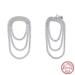 Elegant S925 sterling silver multilayer oval drop earrings with sparkling zircon stones