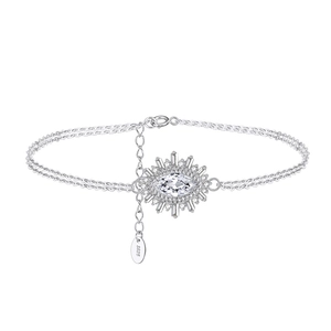 Adjustable S925 sterling silver evil eye bracelet with sparkling marquise cut cubic zirconia
