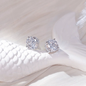 Elegant S925 sterling silver stud earrings with classic 4-prong round 5A zircon stones