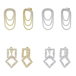 Boucles d'oreilles pendantes en argent S925 avec zircons en finitions dorée et argentée