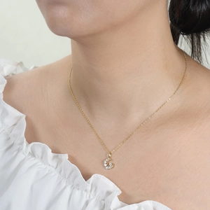 Elegant gold crescent moon pendant necklace with pavé cubic zirconia for women