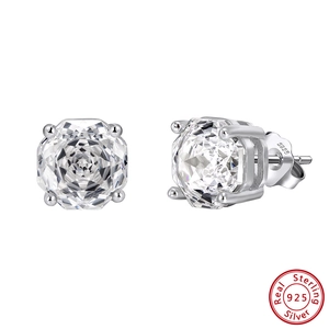 Classic S925 sterling silver stud earrings with square 5A zircon in four-prong setting