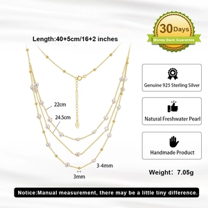 Détail du collier double couche en perles d'eau douce avec dimensions en argent 925