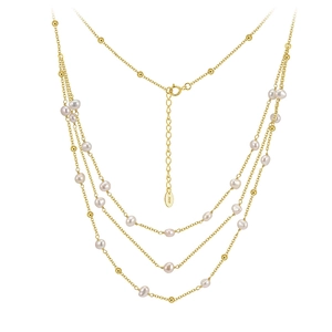 Collier triple rang en argent S925 plaqué or orné d'élégantes perles d'eau douce