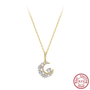 925 Sterling Silver Moon Pendant Necklace For Women 14K Gold White Gold Plated Zirconia Inlaid Adjustable Chain Fashion Jewelry
