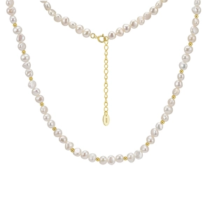 Collier en perles d'eau douce baroques avec fermoir mousqueton en argent S925 doré