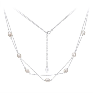 S925 Sterling Silver Double Layer Necklace For Women Elegant Natural Freshwater Pearl Dainty Chain Jewelry Anniversary Birthday Gift