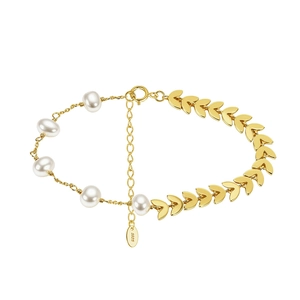 925 silver bracelet featuring elegant wheat leaf links and five round white pearls