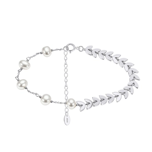 Elegant S925 Sterling Silver Freshwater Pearl Wheat Ear Leaf Bracelet Necklace Earrings For Women Wedding Party Jewelry