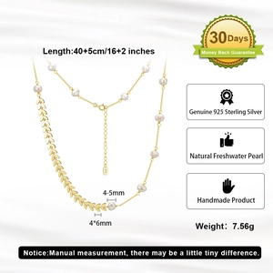 Detail of S925 silver gold-plated wheat leaf necklace with natural freshwater pearls