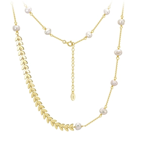 Irregular freshwater pearl wheat ear necklace in S925 sterling silver gold plating