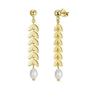 925 silver leaf drop earrings with white pearls and gold finish for women's party style
