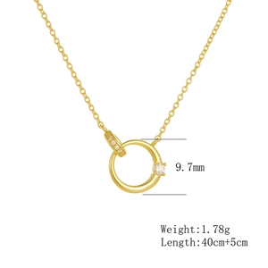 Detail of S925 sterling silver interlocking double ring necklace with cubic zirconia