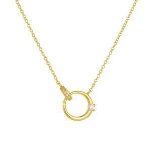 Elegant S925 silver double interlocking ring necklace with pavé cubic zirconia