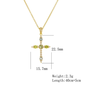 Detailed size and weight specs for a gold S925 cross necklace with colorful zircons