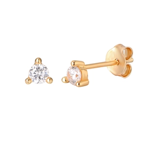 Classic 925 sterling silver gold stud earrings with round cubic zirconia and 3-prong setting