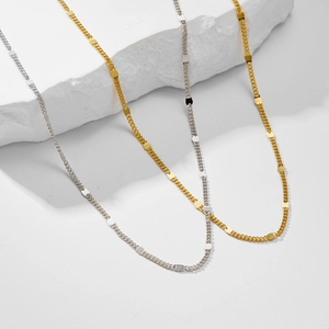 Minimalist S925 sterling silver gold plated snake chain necklace set on white stone