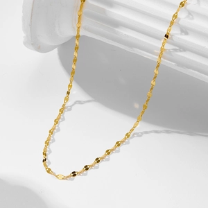 Collier Minimaliste en Argent Sterling 925 Plaqué Or 18K Chaîne à Plaquettes pour Femme Déplacement Quotidien Bijoux Géométriques Polis Miroir