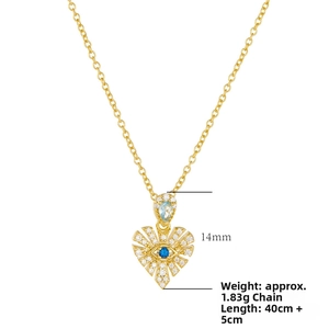 Détail du pendentif cœur œil protecteur, hauteur 14mm avec chaîne de 40cm et extension