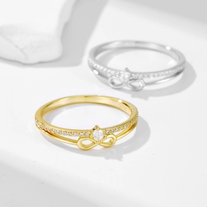 S925 sterling silver infinity ring with sparkling pavé cubic zirconia in gold and silver
