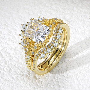 Luxury 925 Sterling Silver Ring Set For Women Crown Radiant Cut Rhinestone Wedding Engagement Rings Gold Stackable Jewelry