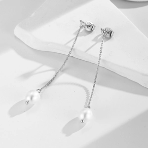 S925 sterling silver tassel drop earrings with natural freshwater pearls and zircons