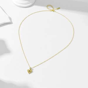Collier en argent S925 en forme de cœur avec zircon bleu et placage d'or fin