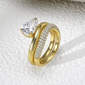 925 Sterling Silver Zirconia Ring Set Women Fashion Water Drop Pear Shape Gold Plated Engagement Wedding Ring Set Jewelry