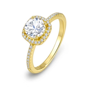 Classic 1ct princess halo simulated diamond ring in gold plated S925 sterling silver