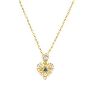 Collier cœur en argent S925 avec œil protecteur et oxydes de zirconium finition dorée