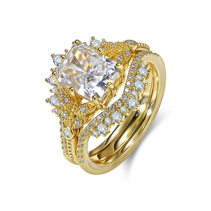 Luxurious S925 silver 3-carat ice flower zircon crown wedding ring set in gold finish