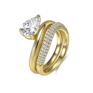 Luxurious S925 sterling silver ring set with pear-shaped zircon stones in gold finish