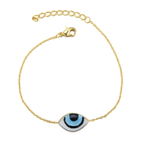 Bracelet œil porte-bonheur plaqué or 14K avec breloque en émail bleu et chaîne réglable