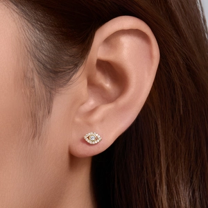 Elegance 925 silver evil eye stud earring with sparkling gold plating and cubic zirconia