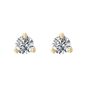 Elegant S925 sterling silver three-prong round zircon stud earrings in a gold finish