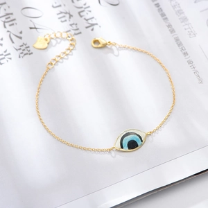 Bracelet Mauvais Œil en Cuivre Plaqué Or 14K Vintage pour Femmes Mode Émail Bleu Œil Goutte d'Huile Chaîne à Maillons Réglable Cadeau Bijoux