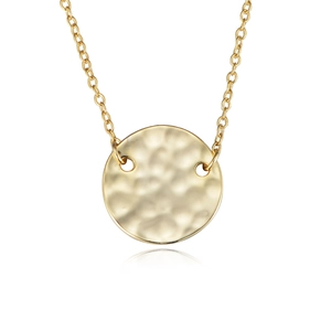 Hammered finish golden round pendant necklace on elegant thin chain for women