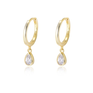 925 Sterling zilveren C-vormige oorringen met druppelvormige zirkonia en gouden afwerking