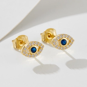 Detailed close-up of 925 sterling silver S925 hallmark on Evil Eye stud earrings