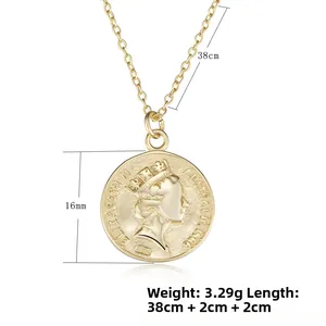 Plan détaillé des tailles du collier vintage en argent S925 avec pendentif reine 16mm