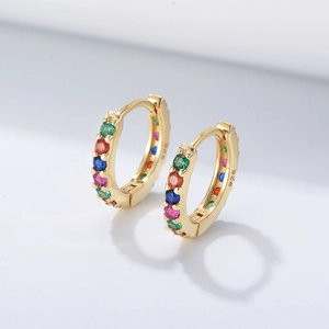 925 Sterling Silver Rainbow Zirconia Hoop Earrings For Women Colorful Huggie Earrings Gold Silver Rose Gold Jewelry Gift