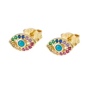 925 silver gold-plated evil eye stud earrings featuring colorful zircon and blue stone