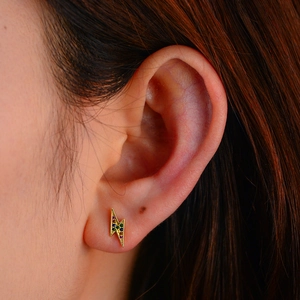 Minimalist S925 sterling silver lightning bolt stud earrings with colorful zircon stones