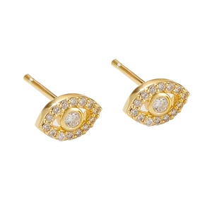 Detailed close-up of 925 silver evil eye stud earrings with micro-set cubic zirconia