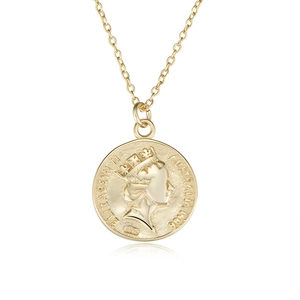 Collier vintage en argent S925 plaqué or avec pendentif pièce Reine Élisabeth II
