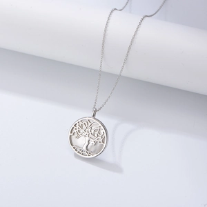 Tree Of Life Pendant Necklace 925 Sterling Silver Mother Of Artificial Pearl Inlay Round Hollow Jewelry For Women