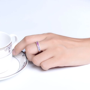 S925 sterling silver ring with gradient rainbow cubic zirconia stones on model