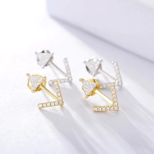 S925 sterling silver geometric triangle arrow earrings with zircon for women