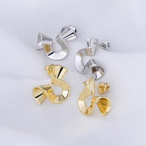 Geometric Irregular Twisted Spiral Stud Earrings Copper With 925 Sterling Silver Earring Post Gold Silver Plated Jewelry For Women