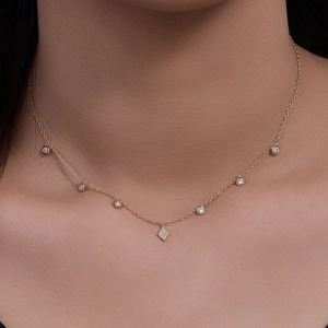 S925 sterling silver choker necklace with rhodium plating and cubic zirconia accents